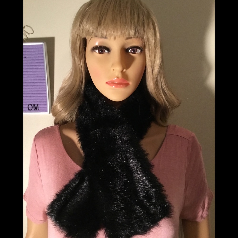 Vintage Faux fur black fur scarf retro work collar